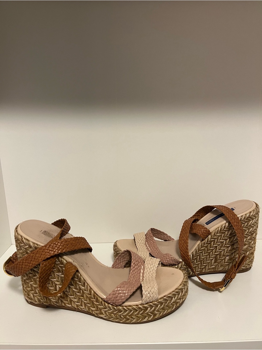 Woven Braided Strap Wedge Sandals - Neutral Multi